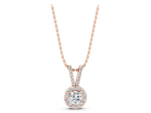 Rose gold Round Halo Pendant with Prong Setting