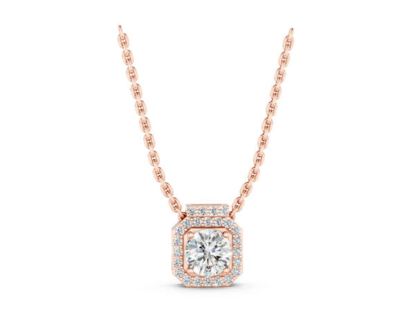 Rose gold Round Halo Prong-Set Diamond Pendant