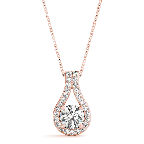 Rose gold Round Halo Prong Set Pendant