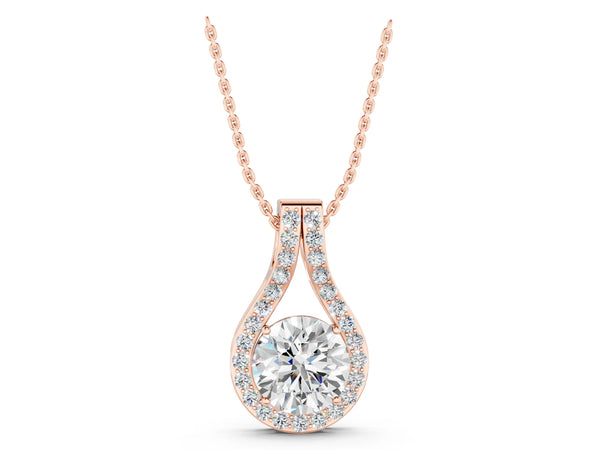 Rose gold Round Halo Prong Set Pendant
