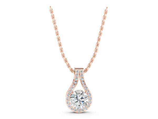 Rose gold Round Halo Prong-Set Pendant