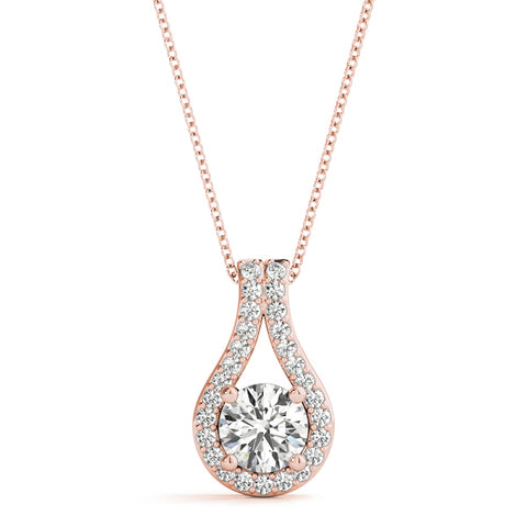 Rose gold Round Halo Prong Set Pendant