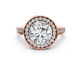 Rose gold Round Halo Solitaire Diamond Ring with Pave Band and Bezel Setting_53