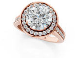 Rose gold Round Halo Solitaire Diamond Ring with Pave Band and Bezel Setting_54