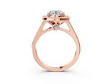 Rose gold Round Halo Solitaire Diamond Ring with Pave Band and Bezel Setting_56
