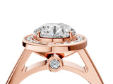 Rose gold Round Halo Solitaire Diamond Ring with Pave Band and Bezel Setting_57