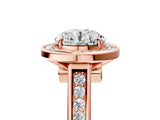 Rose gold Round Halo Solitaire Diamond Ring with Pave Band and Bezel Setting_58