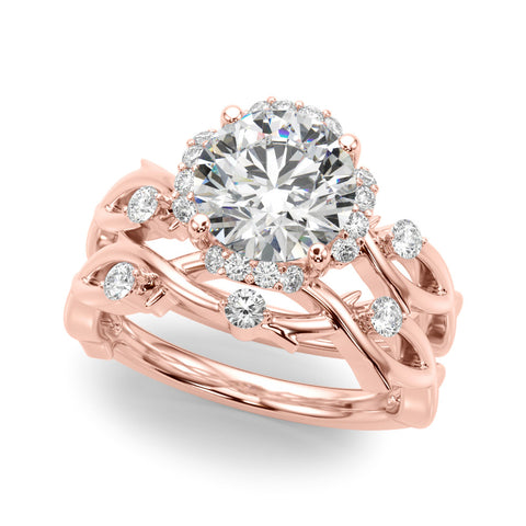 Rose gold Round Halo Solitaire Diamond Ring with Twisted Band and Four-Prong Setting 1