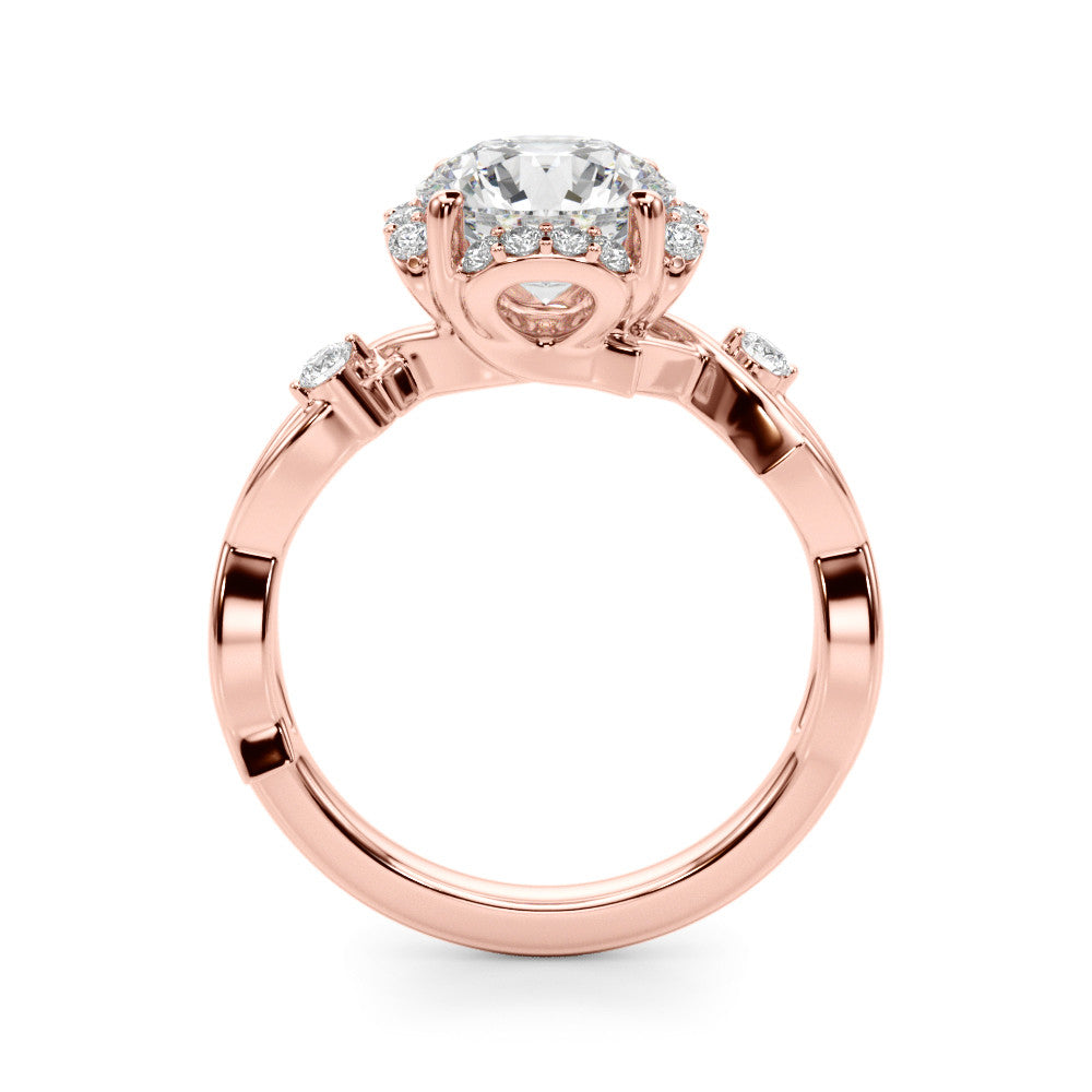 Rose gold Round Halo Solitaire Diamond Ring with Twisted Band and Four-Prong Setting 2