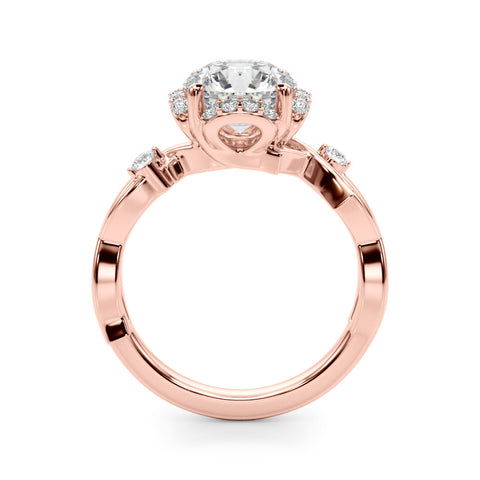 Rose gold Round Halo Solitaire Diamond Ring with Twisted Band and Four-Prong Setting 2