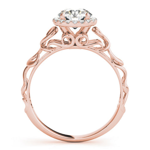 Rose gold Round Halo Solitaire with Scrollwork Band and Four-Prong Setting 2