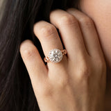 Rose gold Round Halo Solitaire with Scrollwork Band and Four-Prong Setting_8