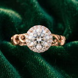 Rose gold Round Halo Solitaire with Scrollwork Band and Four-Prong Setting_9