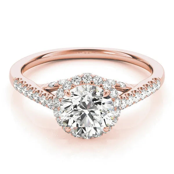 Rose gold Round Halo Split Shank Diamond Engagement Ring