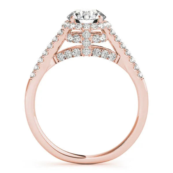Rose gold Round Halo Split Shank Diamond Engagement Ring