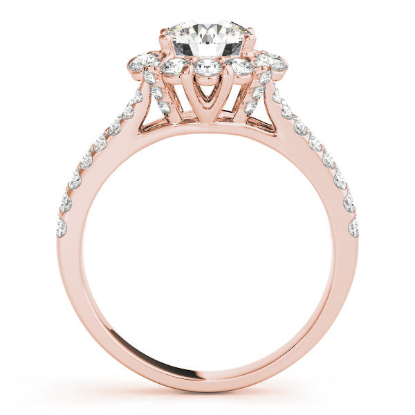 Rose gold Round Halo Split Shank Diamond Engagement Ring with Pave Band and Four-Prong Setting 2
