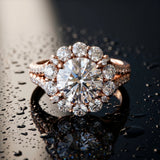 Rose gold Round Halo Split Shank Diamond Engagement Ring with Pave Band and Four-Prong Setting_15