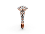 Rose gold Round Halo Split Shank Diamond Engagement Ring with Pave Band and Four-Prong Setting_59