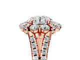 Rose gold Round Halo Split Shank Diamond Engagement Ring with Pave Band and Four-Prong Setting_62