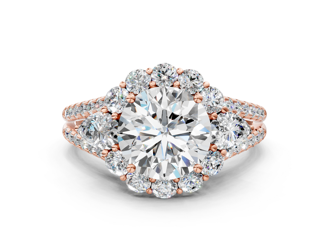 Rose gold Round Halo Split Shank Diamond Engagement Ring with Prong Setting_23
