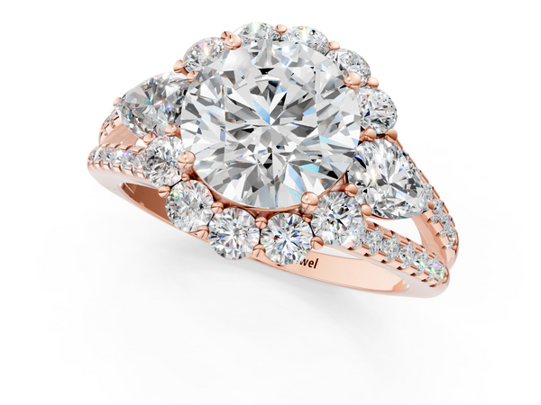 Rose gold Round Halo Split Shank Diamond Engagement Ring with Prong Setting