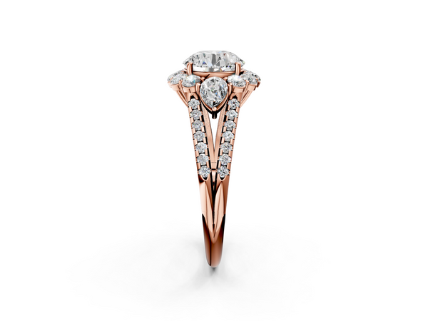 Rose gold Round Halo Split Shank Diamond Engagement Ring with Prong Setting