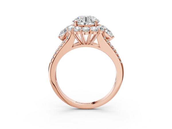 Rose gold Round Halo Split Shank Diamond Engagement Ring with Prong Setting