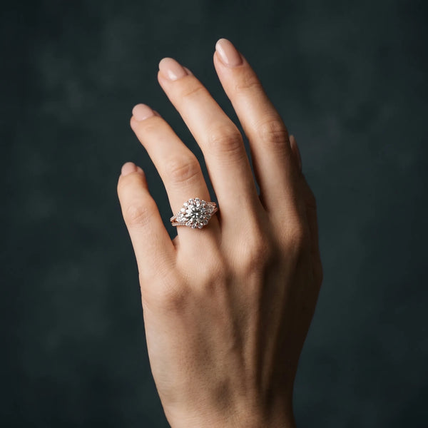 Rose gold Round Halo Split Shank Diamond Engagement Ring with Prong Setting