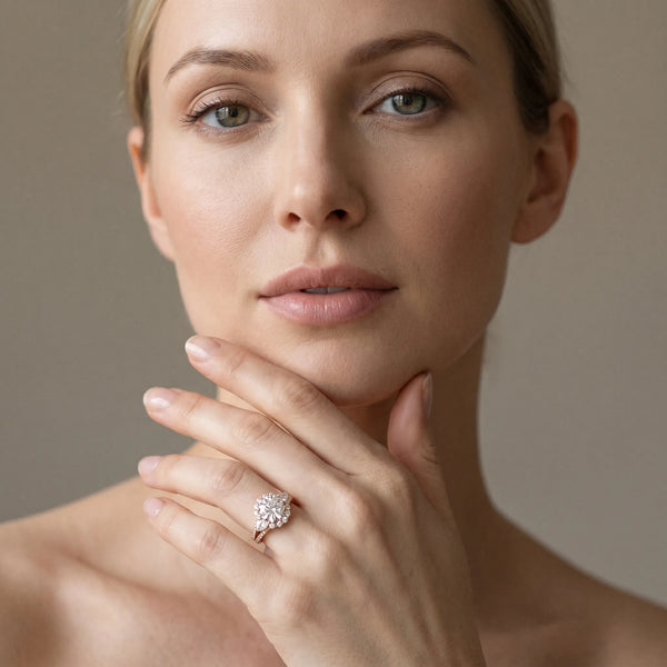 Rose gold Round Halo Split Shank Diamond Engagement Ring with Prong Setting