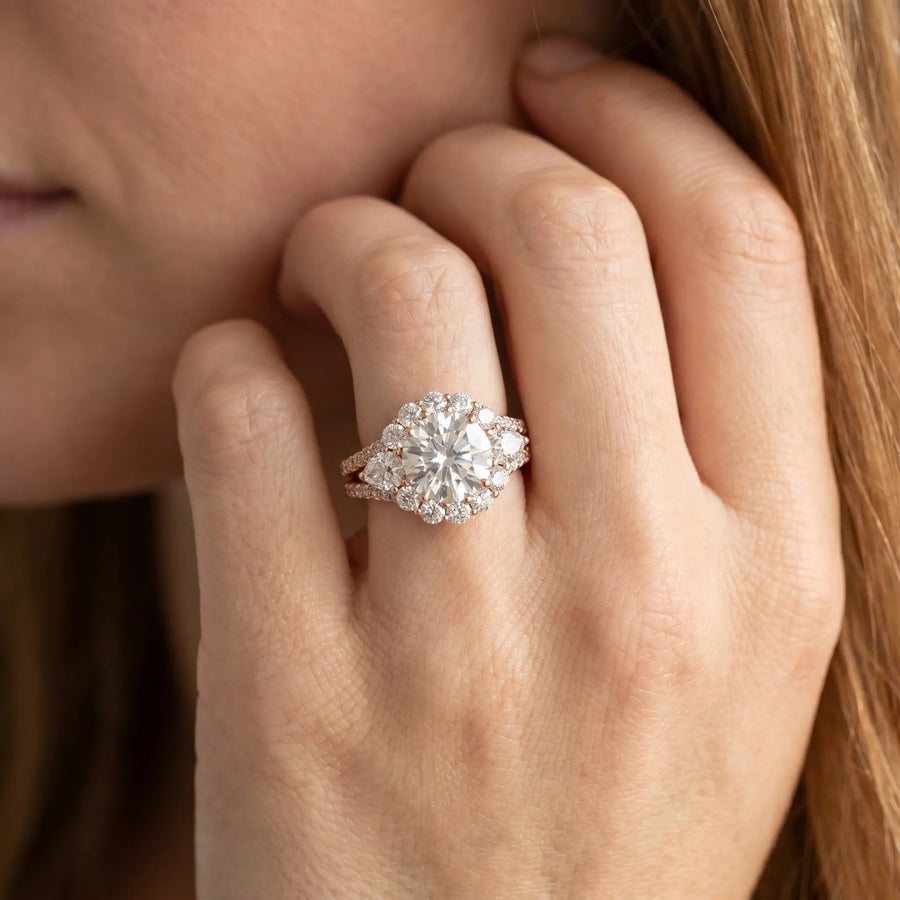 Rose gold Round Halo Split Shank Diamond Engagement Ring with Prong Setting