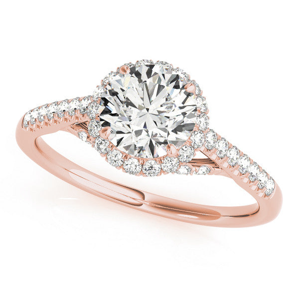 Rose gold Round Halo Split Shank Diamond Engagement Ring