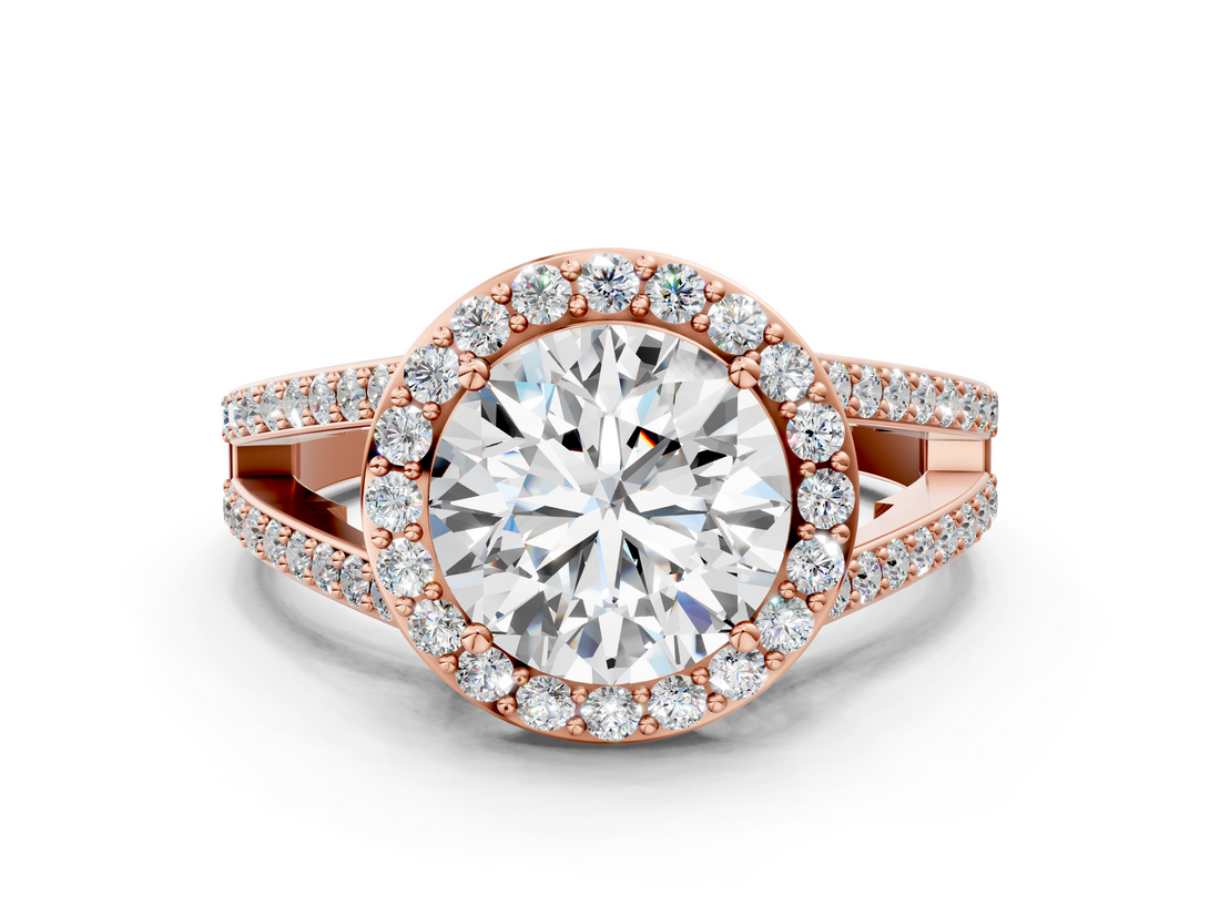 Rose gold Round Halo Split Shank Diamond Ring with Four-Prong Setting_36