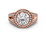 Rose gold Round Halo Split Shank Diamond Ring with Milgrain Prong Setting_14