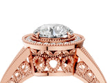 Rose gold Round Halo Split Shank Diamond Ring with Milgrain Prong Setting_18