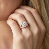 Rose gold Round Halo Split Shank Diamond Ring with Milgrain Prong Setting_23