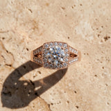 Rose gold Round Halo Split Shank Diamond Ring with Milgrain Prong Setting_24