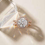 Rose gold Round Halo Split Shank Diamond Ring with Pavé Setting_15
