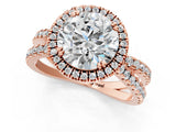 Rose gold Round Halo Split Shank Diamond Ring with Pavé Setting_30