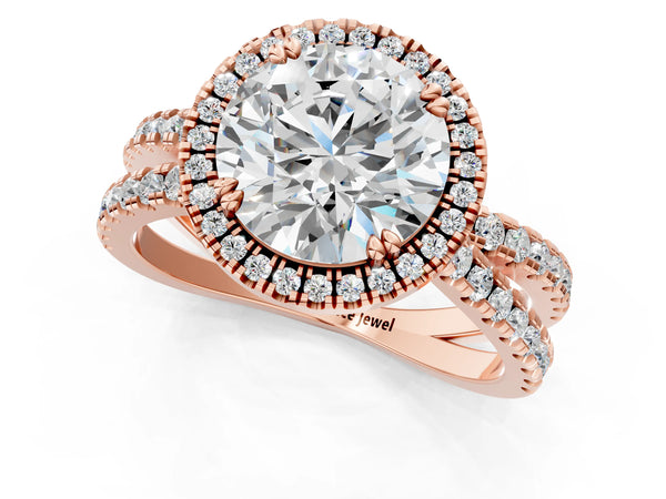 Rose gold Round Halo Split Shank Diamond Ring with Pavé Setting