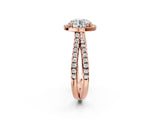 Rose gold Round Halo Split Shank Diamond Ring with Pavé Setting_31