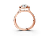 Rose gold Round Halo Split Shank Diamond Ring with Pavé Setting_32