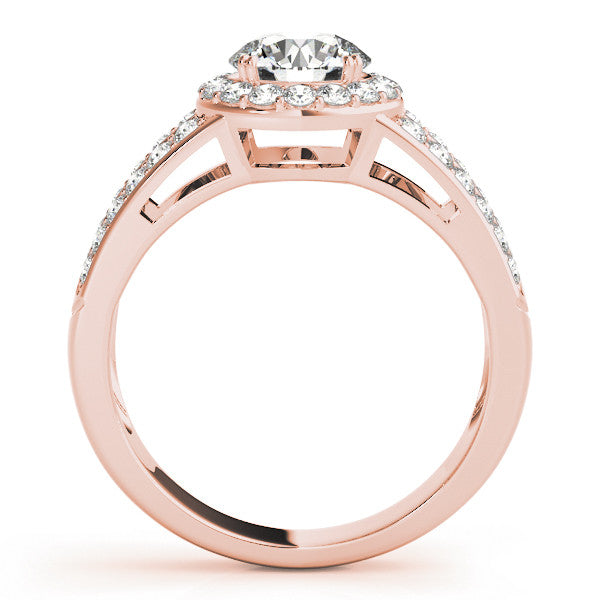 Rose gold Round Halo Split Shank Diamond Ring with Pave Setting 1