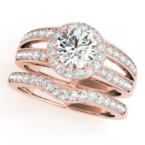 Rose gold Round Halo Split Shank Diamond Ring with Pave Setting
