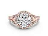 Rose gold Round Halo Split Shank Diamond Ring with Prong Setting_17