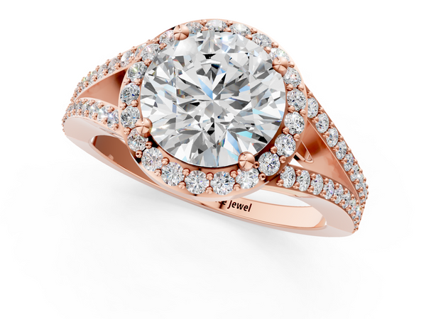 Rose gold Round Halo Split Shank Diamond Ring with Prong Setting