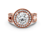 Rose gold Round Halo Split Shank Milgrain Diamond Ring_18