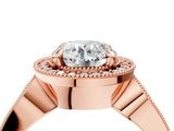 Rose gold Round Halo Split Shank Milgrain Diamond Ring_22