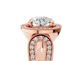 Rose gold Round Halo Split Shank Milgrain Diamond Ring_23