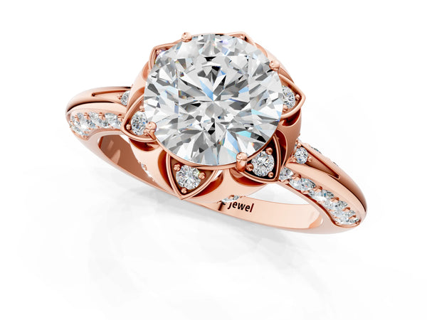 Rose Gold Round Petal Head Floral Halo Engagement Ring Setting