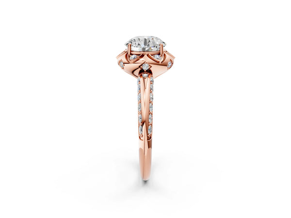 Rose Gold Round Petal Head Floral Halo Engagement Ring Setting